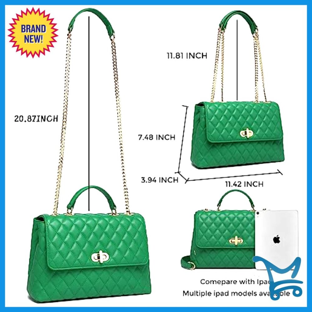 Quilted Crossbody Shoulder Bag with Gold Hardware Chain Strap - Picture 3 of 7